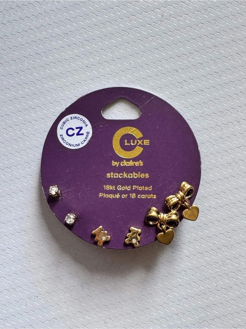 Claire's Gold Bow & Heart Stackable Earrings with CZ Studs
